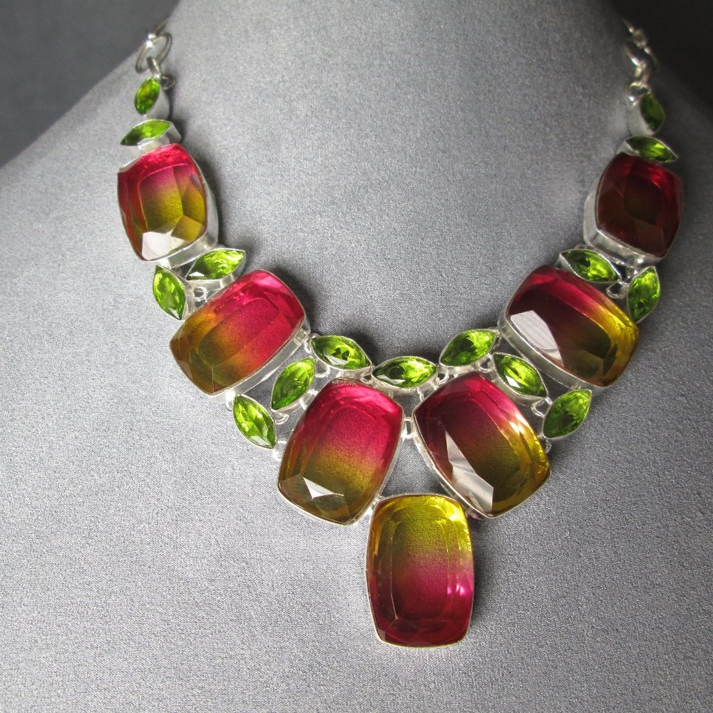 SUNRISE Peridot Tourmaline Necklace 18” Riviere - Picture 12 of 16